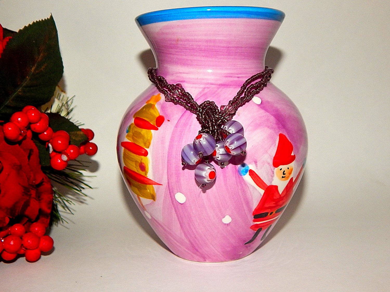 Christmas Vase Ceramic Home Decor Purple Red Santa Snowman
