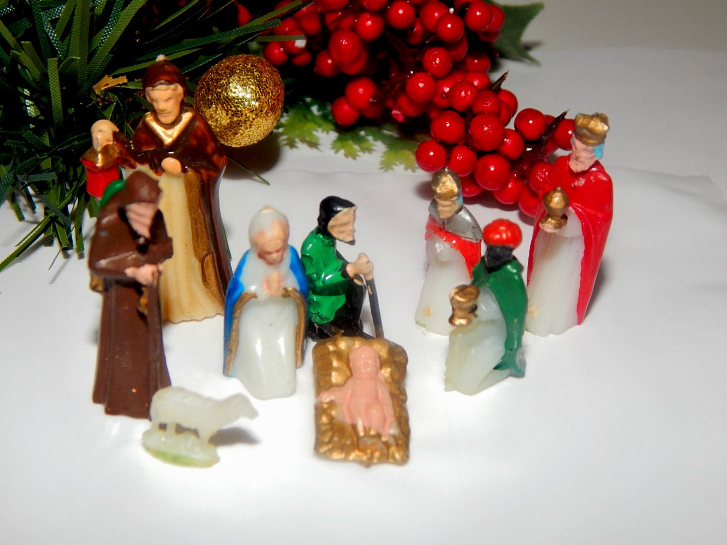 Antique Nativity Set 9 Pc Miniature Celluloid Bible Figurines Christmas Decor