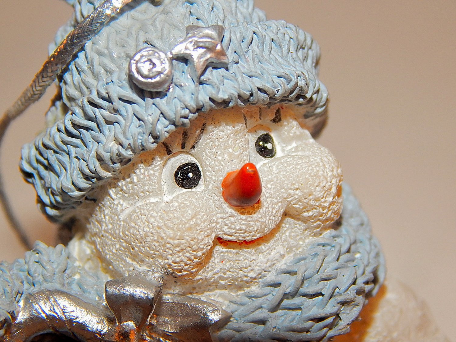 Snowman Christmas Tree Ornament Blue White and Silver Resin Figurine