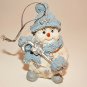 Snowman Christmas Tree Ornament Blue White and Silver Resin Figurine Winter Decoration