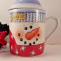 Snowman Mug Covered Jar Ceramic Winter Tableware Christmas Beverage Soup Serving