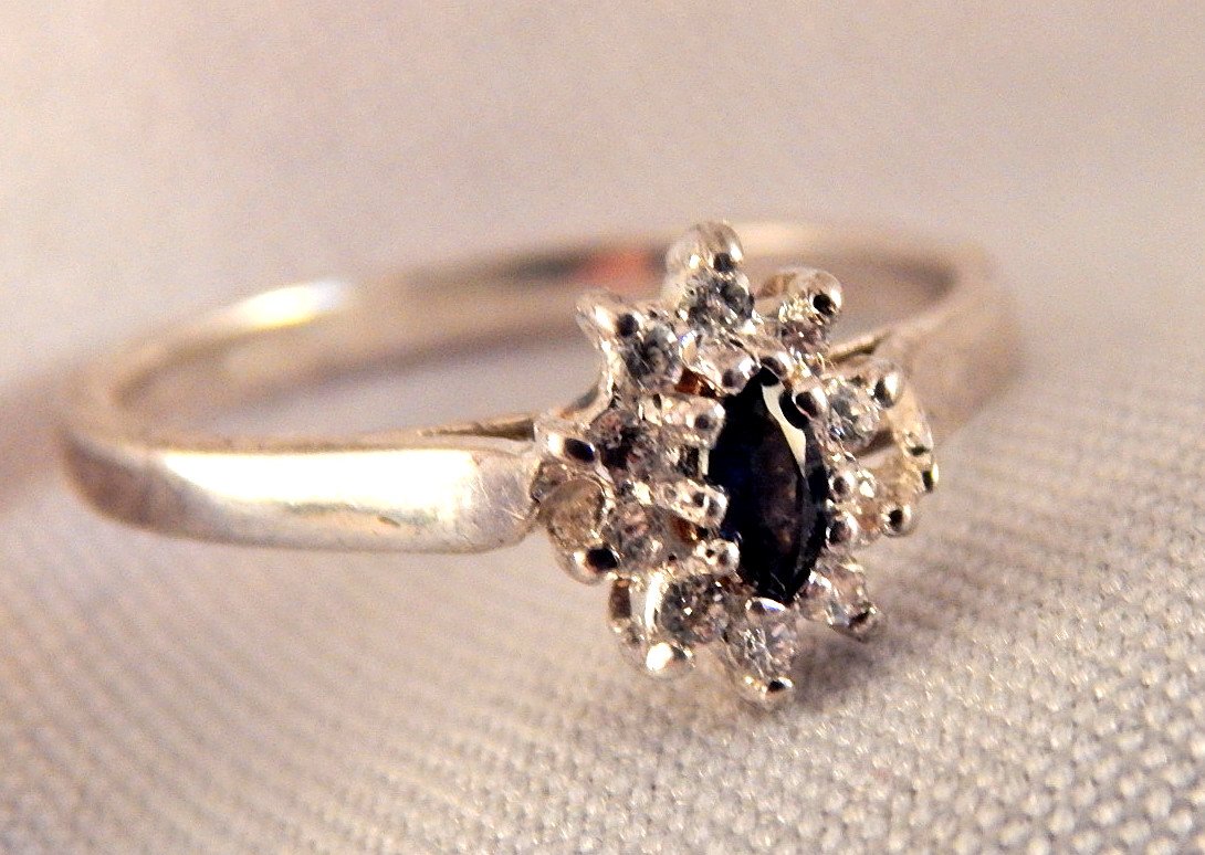 Fine Jewelry Ring Sterling Silver Genuine Blue Sapphire Solitaire with Accents