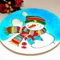 Blue and White Snowman Dessert Serving Plate Christmas Wall Hanging