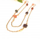Vintage Necklace Semi Precious Gemstone 48 Inch Chain Link Costume Jewelry