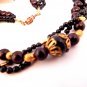 Beaded Necklace 24" Three Strand Black Brown and Gold Beads Vintage 1970s Fashion Jewelry