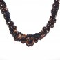 Beaded Necklace 24" Three Strand Black Brown and Gold Beads Vintage 1970s Fashion Jewelry