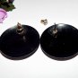 Black and Gold Earrings Big Round Dots Vintage 1980's Fashion Jewelry for Pierced Ears