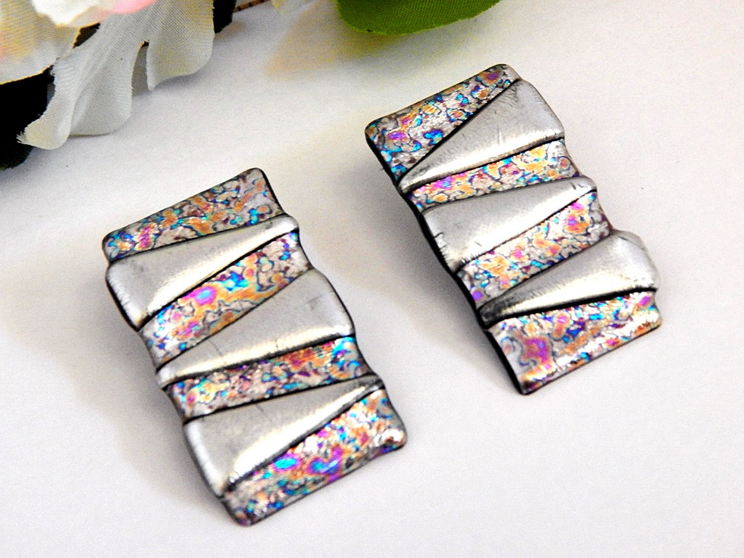 Hand Crafted Silver Geometric Earrings Vintage 1980's Fashion Jewelry