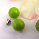 Lime Green Stud Earrings Smooth Shiny Bead Jewelry for Pierced Ears Vintage Mod 1960's Fashion