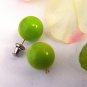 Lime Green Stud Earrings Smooth Shiny Bead Jewelry for Pierced Ears Vintage Mod 1960's Fashion