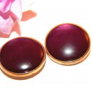 Purple Dot Earrings Gold Metal Framed Cabochon Jewelry Vintage 1970's Fashion for Pierced Ears