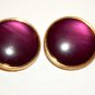 Purple Dot Earrings Gold Metal Framed Cabochon Jewelry Vintage 1970's Fashion for Pierced Ears