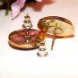Purple Dot Earrings Gold Metal Framed Cabochon Jewelry Vintage 1970's Fashion for Pierced Ears