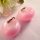 Iridescent Pastel Pink Earrings Big Wide Hoops Vintage 1960's Mod Fashion Jewelry for Pierced Ears