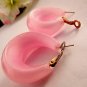 Iridescent Pastel Pink Earrings Big Wide Hoops Vintage 1960's Mod Fashion Jewelry for Pierced Ears