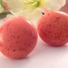 Speckled Peach Polished Stone Dome Stud Earrings Round Dot Studs Vintage 1970's Fashion Jewelry