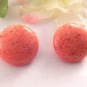 Speckled Peach Polished Stone Dome Stud Earrings Round Dot Studs Vintage 1970's Fashion Jewelry