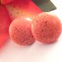 Speckled Peach Polished Stone Dome Stud Earrings Round Dot Studs Vintage 1970's Fashion Jewelry