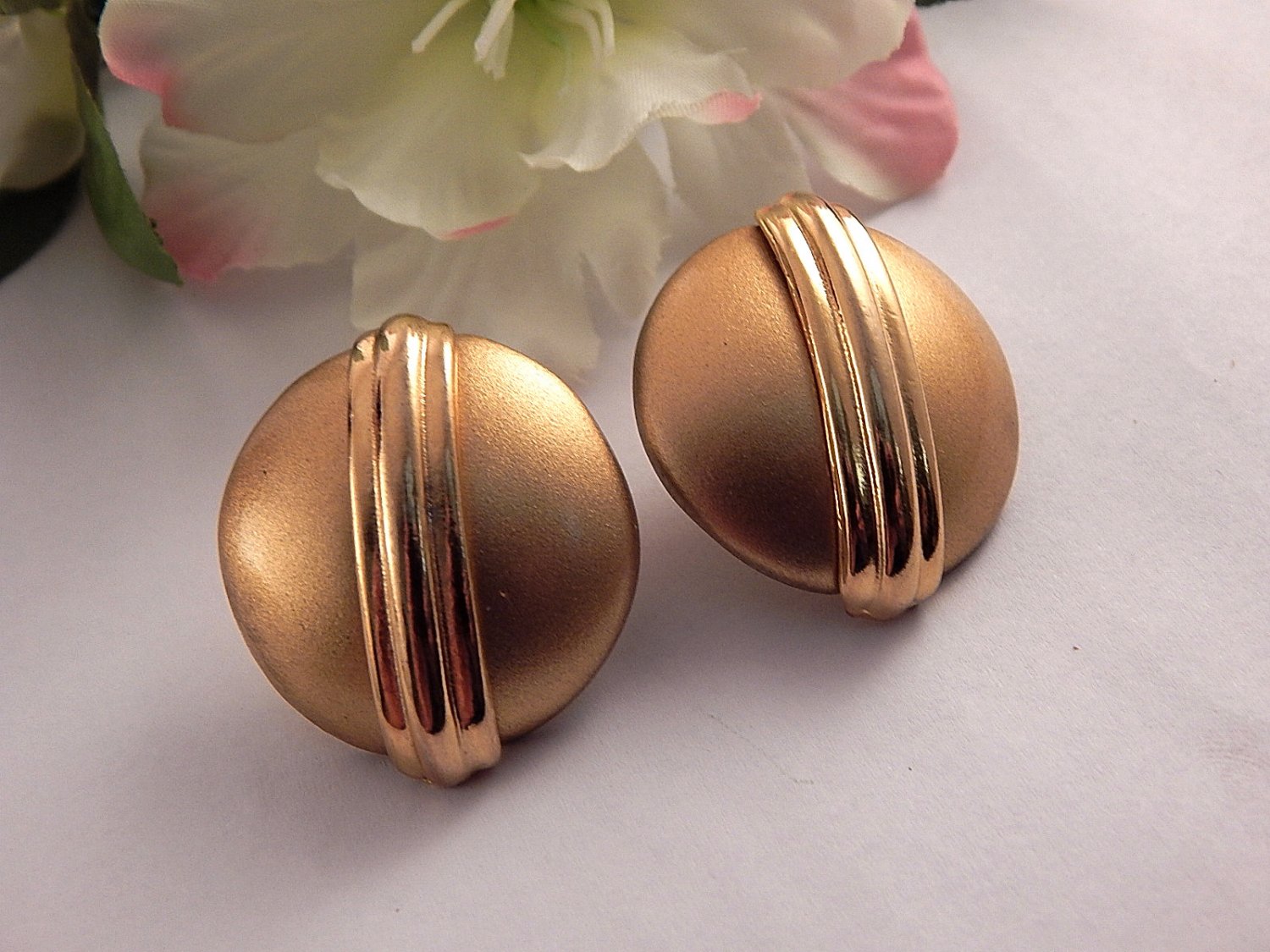 Gold Metal Disc Earrings Large Round Domes for Pierced Ears Vintage 1980's Costume Jewelry