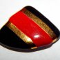Red Black and Gold Triangle Earrings Metallic Geometric 1980's Fashion Jewelry for Pierced Ears