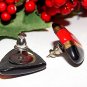 Red Black and Gold Triangle Earrings Metallic Geometric 1980's Fashion Jewelry for Pierced Ears