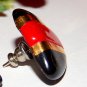 Red Black and Gold Triangle Earrings Metallic Geometric 1980's Fashion Jewelry for Pierced Ears