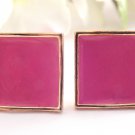 Pink Enamel Earrings Dusty Rose Gold Metal Squares Vintage 1980's Fashion Jewelry for Pierced Ears