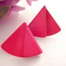 Pink Enamel Triangle Earrings Folded Fan Vintage 1980's Fashion Jewelry for Pierced Ears