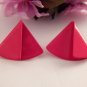 Pink Enamel Triangle Earrings Folded Fan Vintage 1980's Fashion Jewelry for Pierced Ears