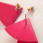 Pink Enamel Triangle Earrings Folded Fan Vintage 1980's Fashion Jewelry for Pierced Ears
