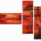 Red Night -Landscape , People , Botanical-handmade painting-set of 3pcs