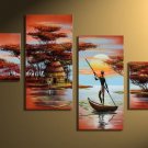 African village -Landscape , People-handmade painting-set of 4pcs