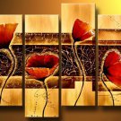 Red poppy-Botanical-handmade painting-set of 4pcs