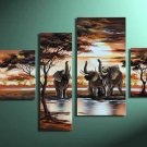Elephants -Landscape , Botanical , Animal-handmade painting-set of 4pcs
