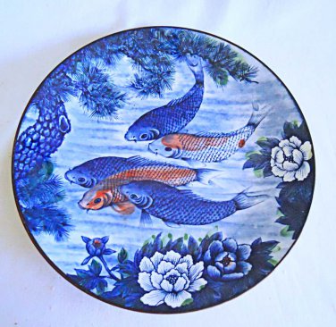 Koi Fish Platter Plate Blue Plate Sun Ceramics Signed Painted Vintage ...