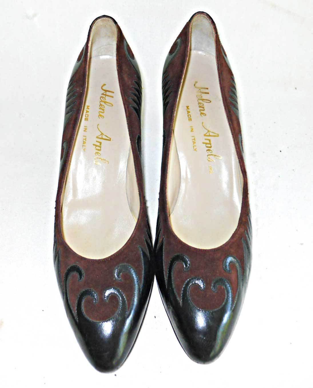 Helene Arpels Pumps Vintage Scroll Black Burgundy Leather