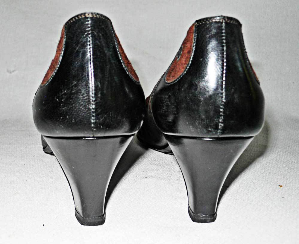 Helene Arpels Pumps Vintage Scroll Black Burgundy Leather Suede Shoes ...