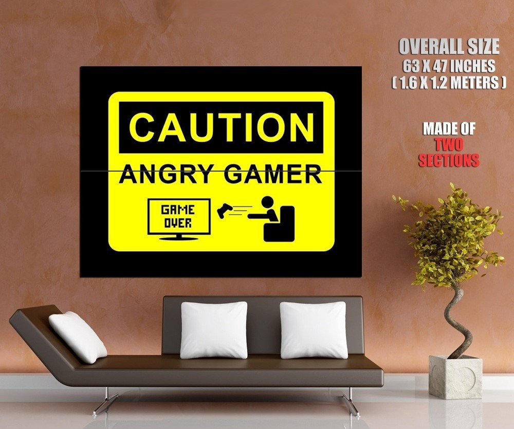 Caution Angry Gamer Art Huge Giant Print Poster