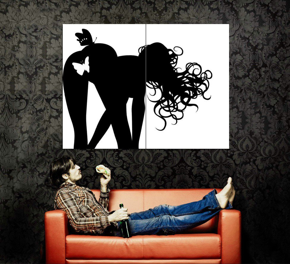 Sexy Girl Silhouette Pussy Butterfly Art Huge 47x35 Print Poster