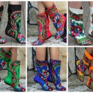Summer national decor ornament boho bohemian cotton printed shoes high boots