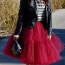 BURGUNDY TULLE SKIRT BALLET FULL CIRCLE FLARE MIDI KNEE LENGTH HIGH WAIST SKIRT BRIDESMAID WEDDING