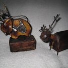 Thai Wood Carved Pewter Buffalo Pen/Pencil & Deer Business Card Set Desk 2 Pc