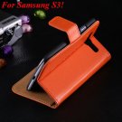 S3 S4 Genuine Leather Stand Case For Samsung Galaxy S3 Siii I9300  1335833839-7-orange for S3