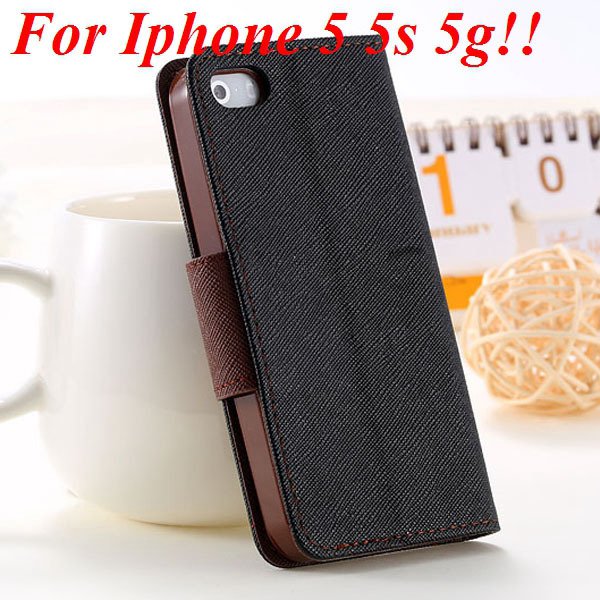 Fashion Full Case For Iphone 5 5S 5G Tpu+Pu Wallet Stand Flip Leat 1777369209-12-black brown for 5s
