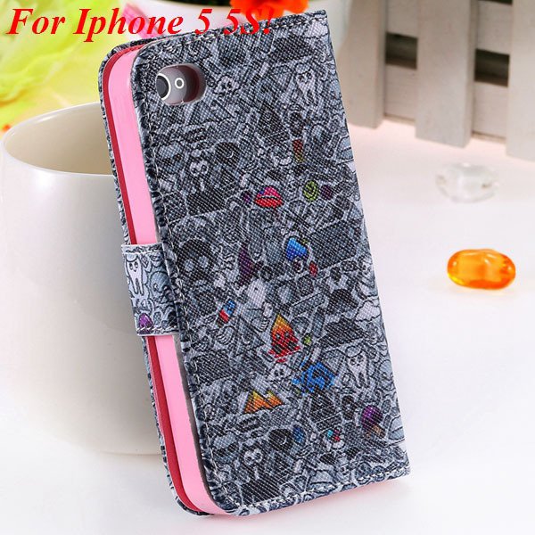 Matt Color Printed Flip Leather Case For Iphone 4 4S 4G 5 5S 5G Wa 1925063846-13-5s Gray Wizard