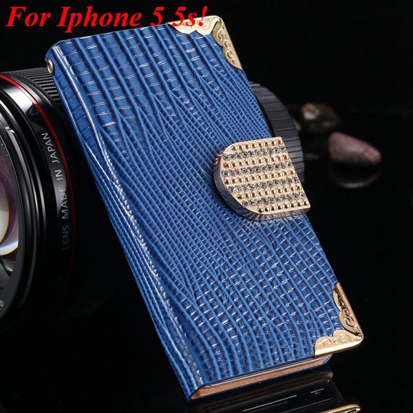 4S 5S Diamond Leather Case For Iphone 5 5S 5G 4 4S 4G Flip Wallet  1892017068-3-blue for 5s