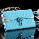 New Arrival Luxury Flip Pu Leather Case For Iphone 6 4.7 Lattice P 32223495624-5-Sky Blue