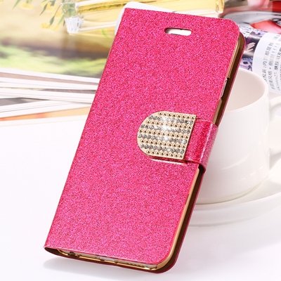 2015 New Arrival Luxury Shiny Gold Diamond Leather Case For Iphone 32267710327-5-Hot Pink