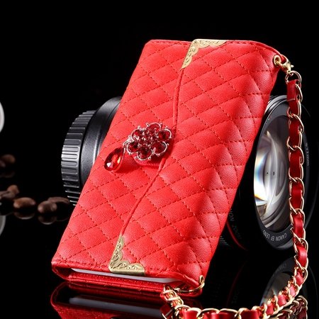 For Iphone 6 Plus Wallet Case Retro Luxury Shiny Gold Diamond Grid 32267999985-3-Red
