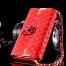 For Iphone 6 Plus Wallet Case Retro Luxury Shiny Gold Diamond Grid 32267999985-3-Red